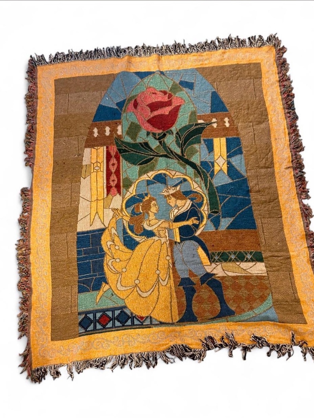 Decorative Beauty and the Beast Tapestry throw blanket - Yellow & Blue